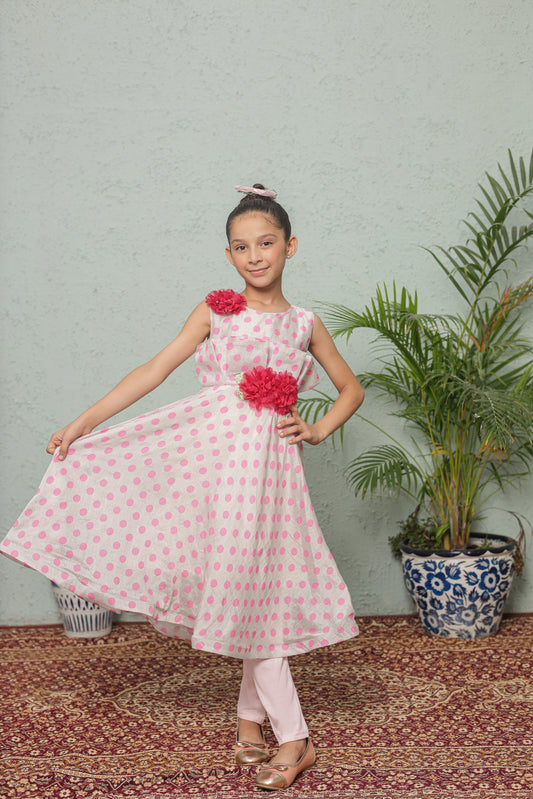 Pink Pop Princess Frock Imported Printed Cotton Fabric
