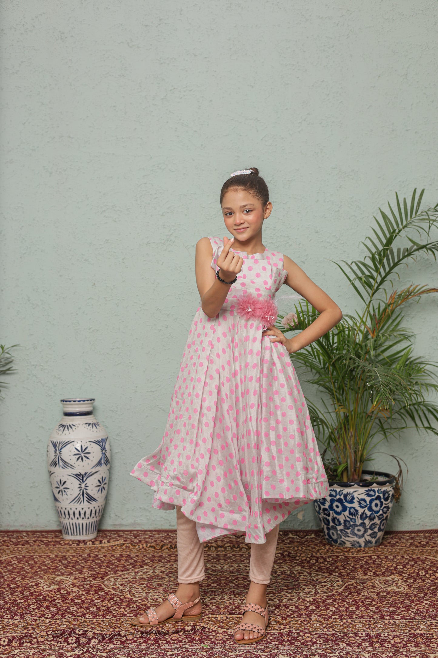 Rose-Pink Pop Princess Frock Imported Printed Cotton Fabric