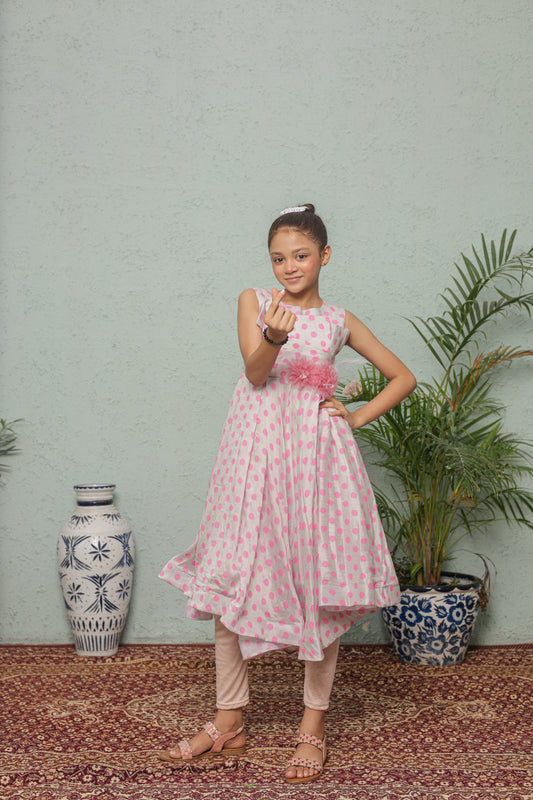 Rose-Pink Pop Princess Frock Imported Printed Cotton Fabric