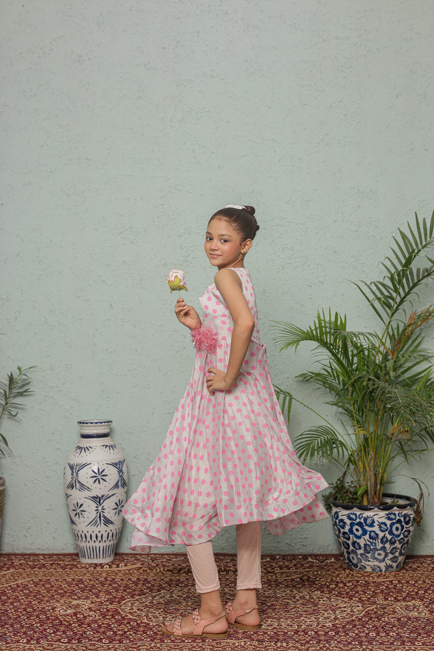 Rose-Pink Pop Princess Frock Imported Printed Cotton Fabric