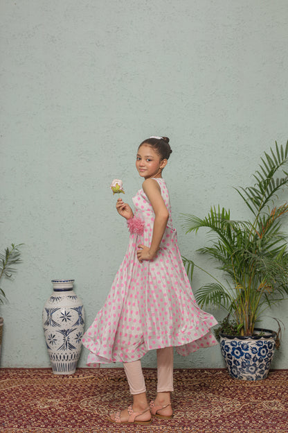 Rose-Pink Pop Princess Frock Imported Printed Cotton Fabric