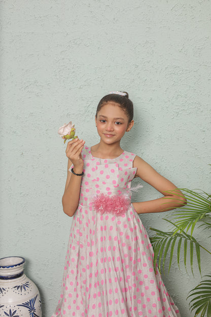 Rose-Pink Pop Princess Frock Imported Printed Cotton Fabric