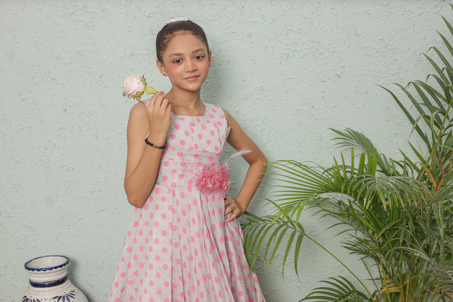 Rose-Pink Pop Princess Frock Imported Printed Cotton Fabric