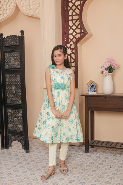 Sky Flora Frock Imported Printed Cotton Fabric