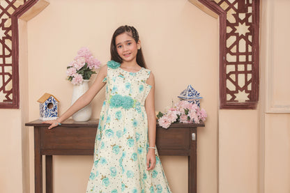 Sky Flora Frock Imported Printed Cotton Fabric