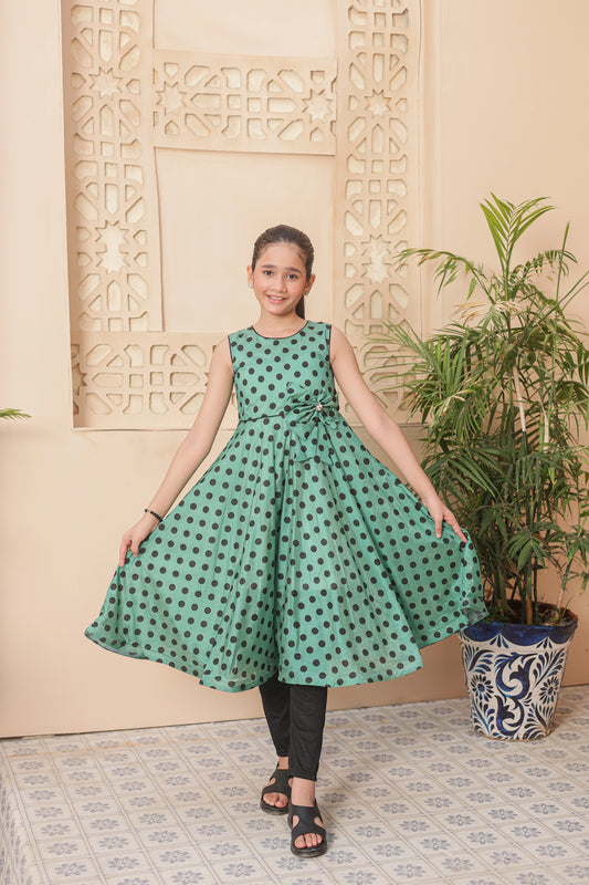 Retro Mint Dream Frock Imported Printed Cotton