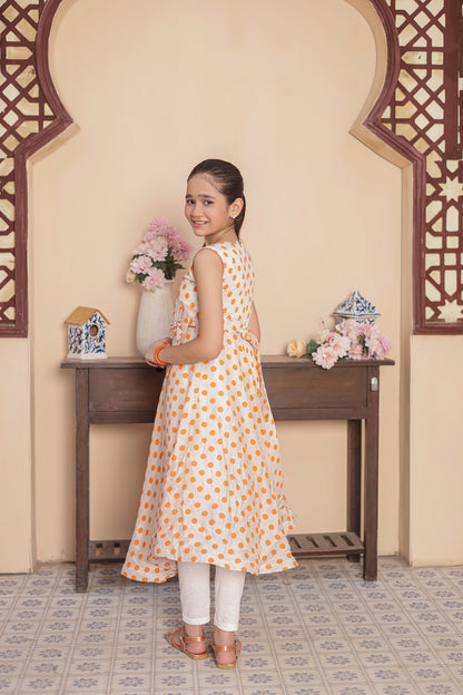 Peachy Dots Delight Frock Imported Printed Cotton