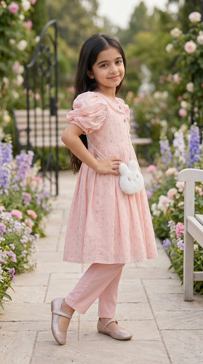 Blush Pink Premium Fancy Cotton Frock Set