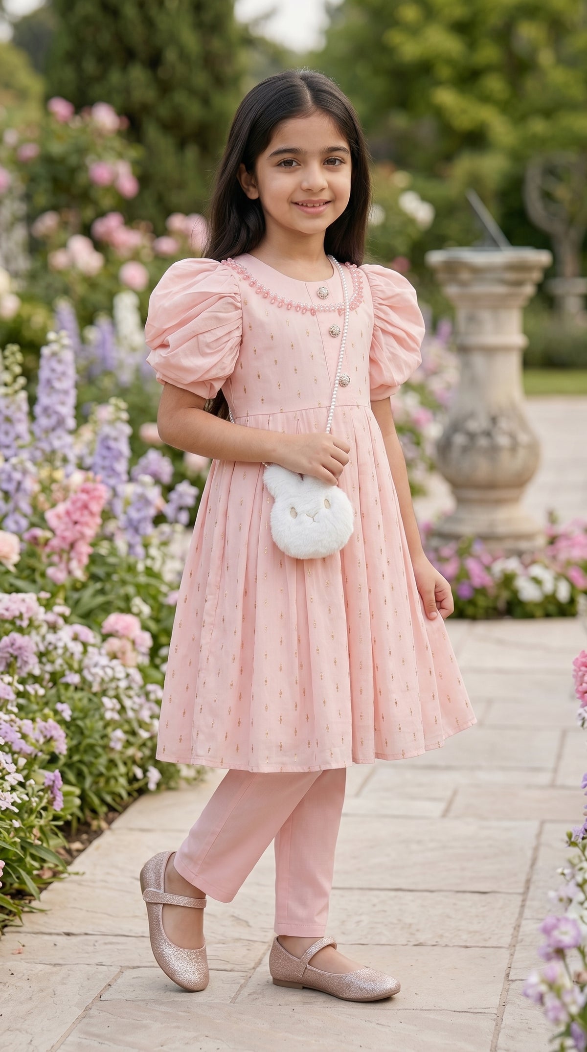 Blush Pink Premium Fancy Cotton Frock Set