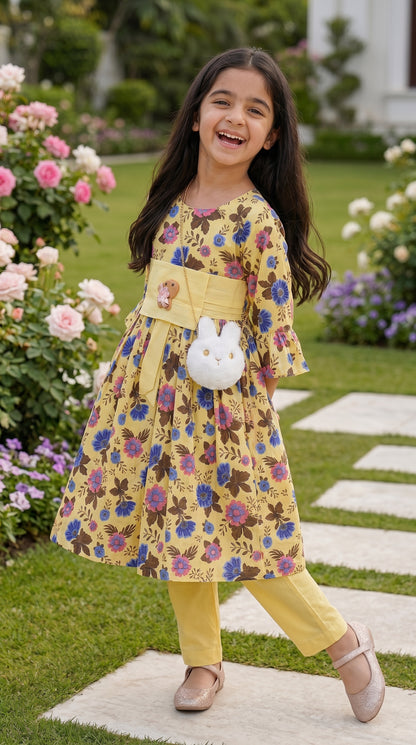 Golden Meadow Premium Soft Cotton Frock Set