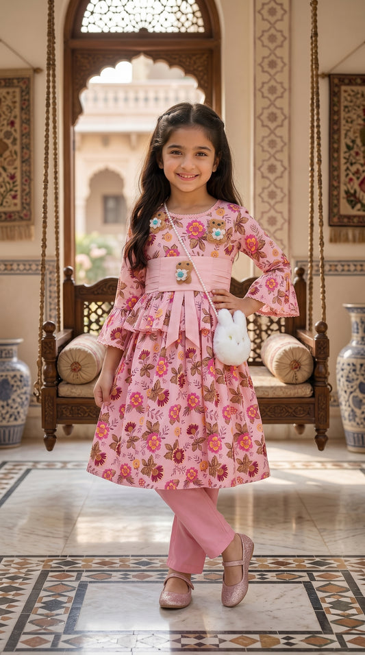 Blush Blossom Premium Soft Cotton Frock Set