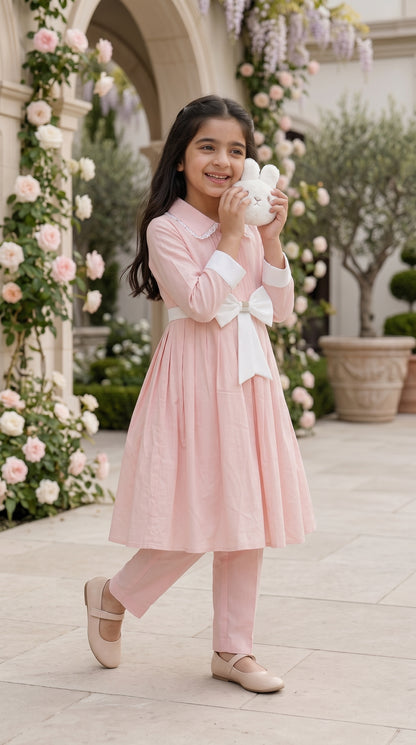 Rose Pink Pearl Signature Fancy Cotton Frock Set