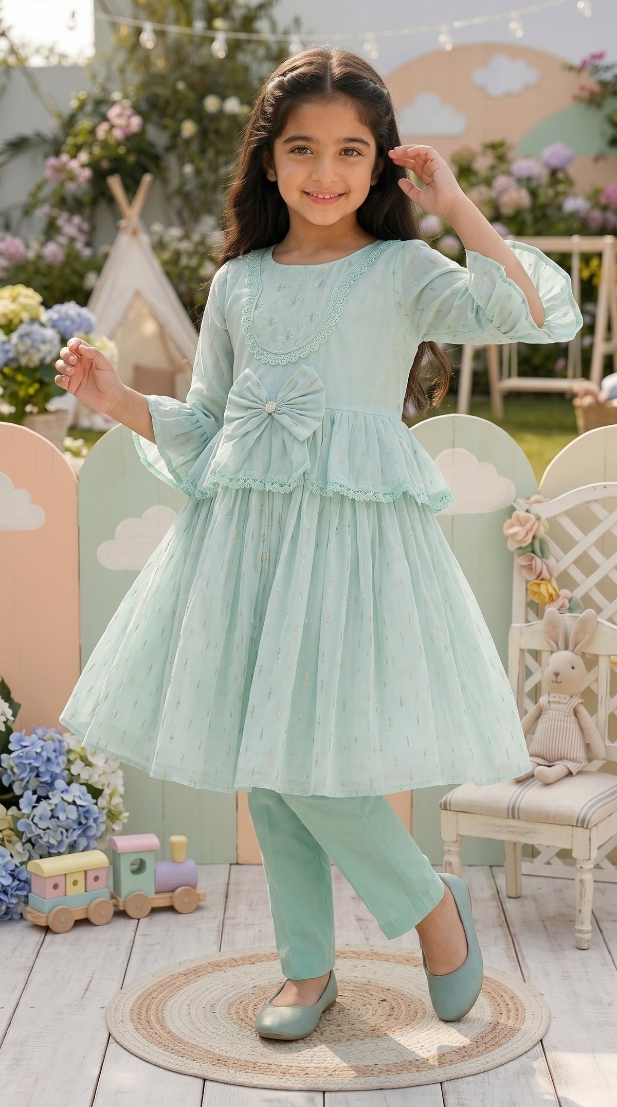 Mint Breeze Premium Fancy Cotton Frock Set