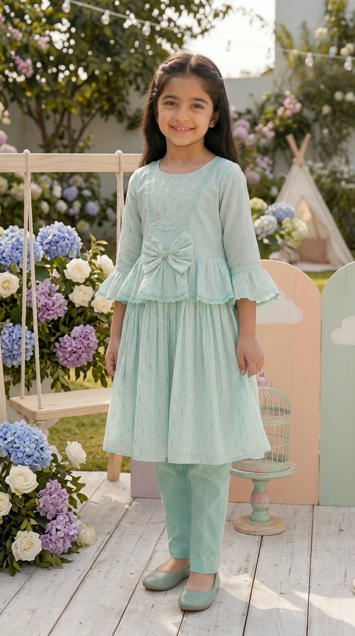 Mint Breeze Premium Fancy Cotton Frock Set