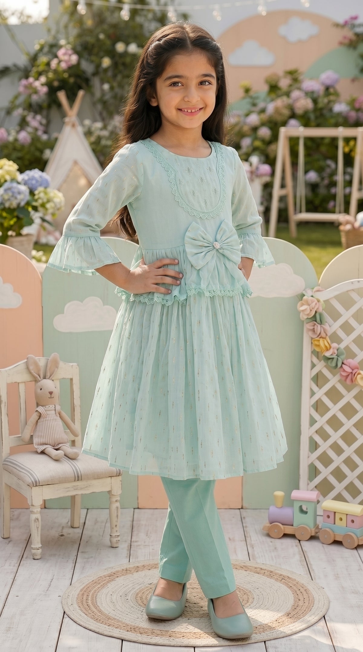 Mint Breeze Premium Fancy Cotton Frock Set