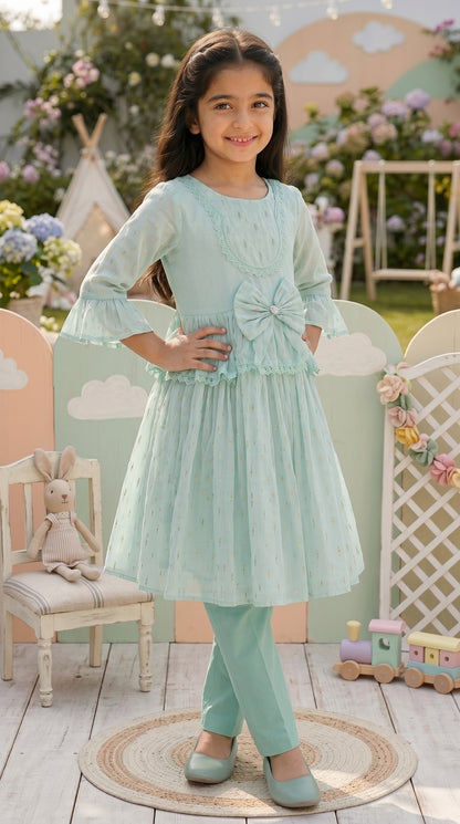 Mint Breeze Premium Fancy Cotton Frock Set
