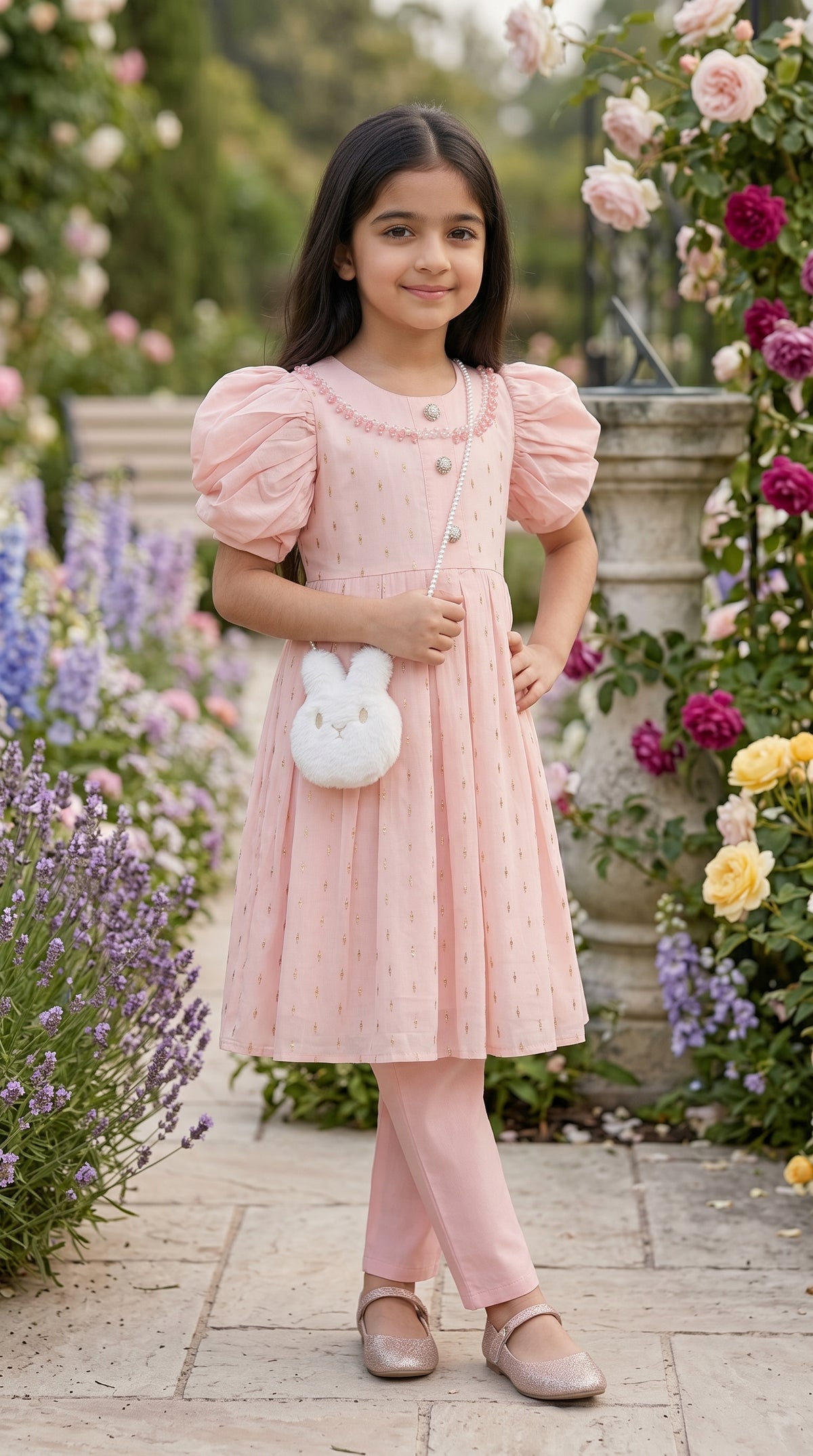 Blush Pink Premium Fancy Cotton Frock Set