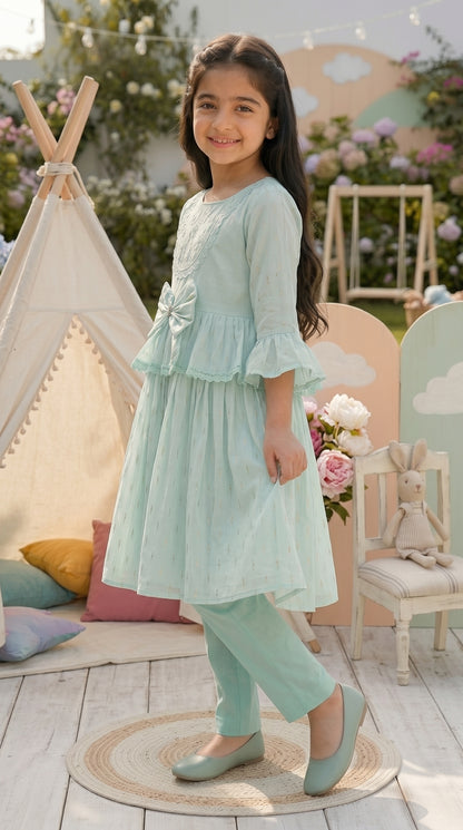Mint Breeze Premium Fancy Cotton Frock Set
