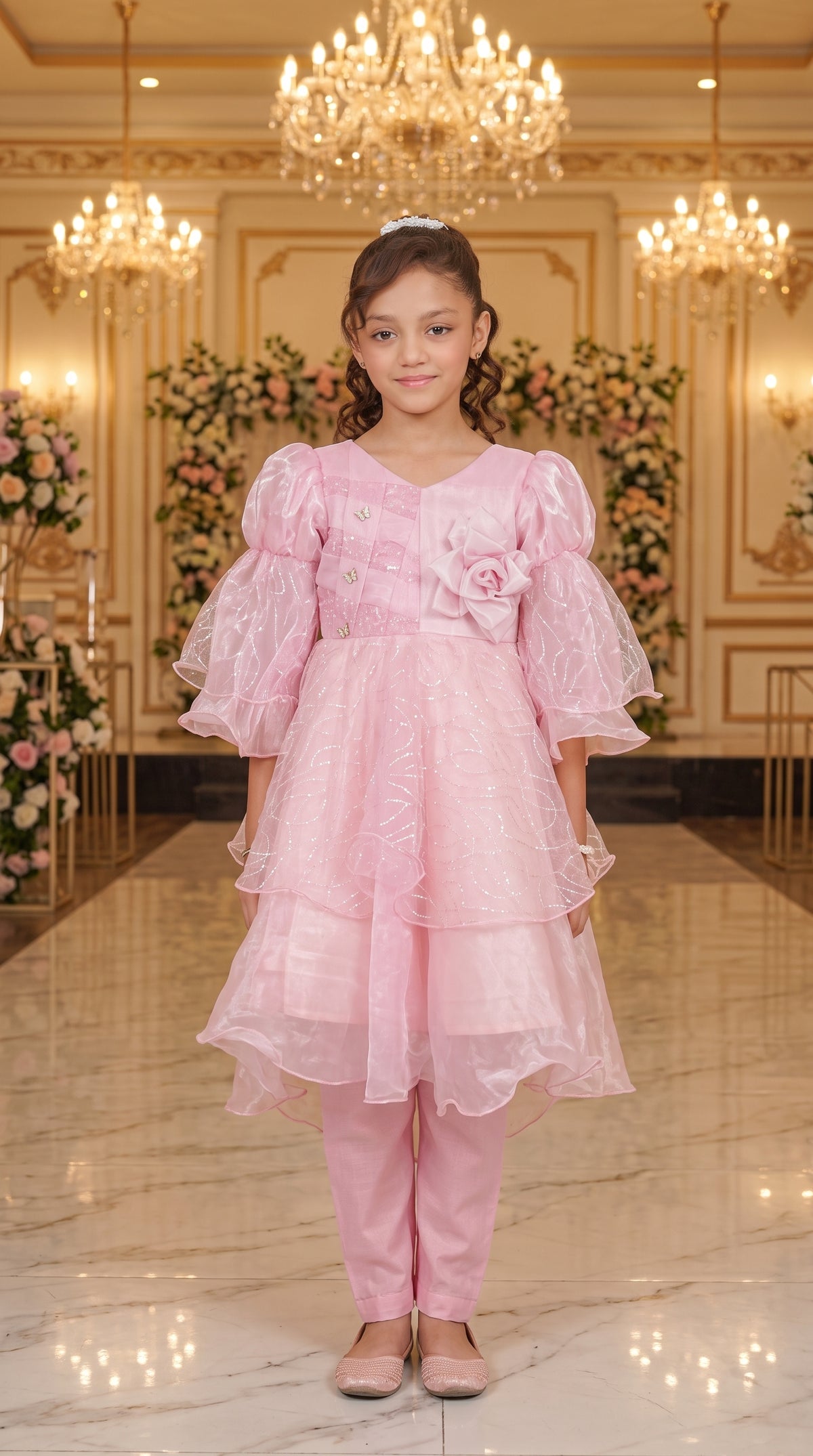 Beauty Bush Elegant Party Wear Net Frock Set