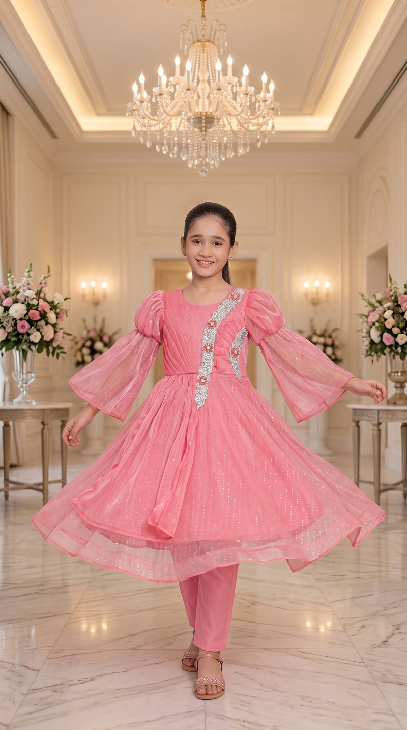 Blush Rose Grace Fancy Tissue Partywear Frock Set